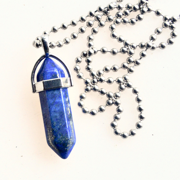 Conceptual Subculture Jewelry - Genuine Blue  Lapis Lazuli Gemstone Pendant Chain